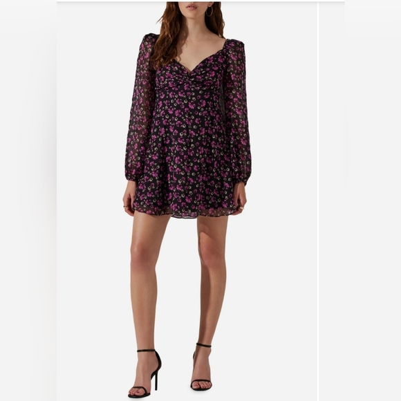 #151 ASTR the Label Floral back cutout long sleeve mini dress NWT - Picture 2 of 6